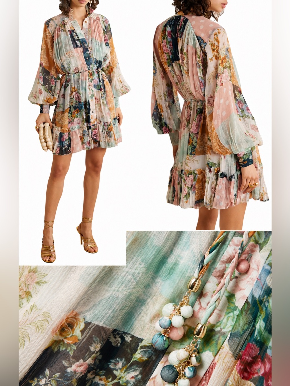 Zimmermann Wavelength Smock Mini Patchwork Floral Silk Dress NWT Size 2
